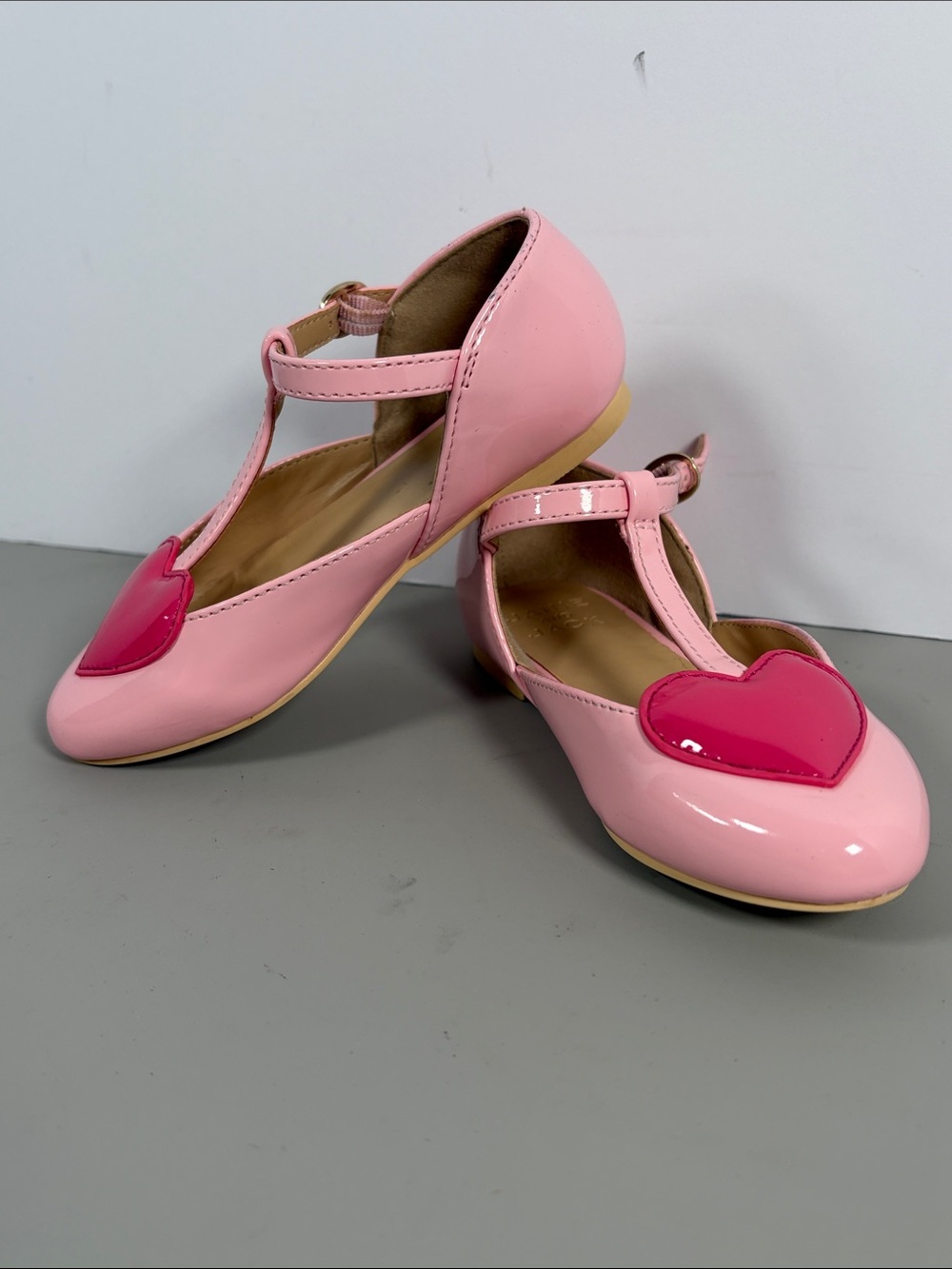 Janie and Jack Pink T-Strap Dress Shoes with Hot Pink Heart